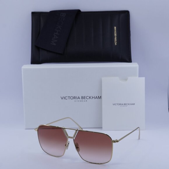 Victoria Beckham VB204S 712 Sunglasses Gold Square Frame, Burgundy Lenses - Picture 1 of 11